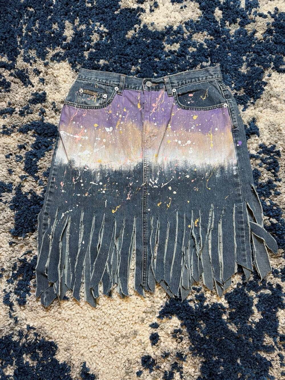 Calvin Klein Jeans Size 8 Painted Fringe Denim Skirt